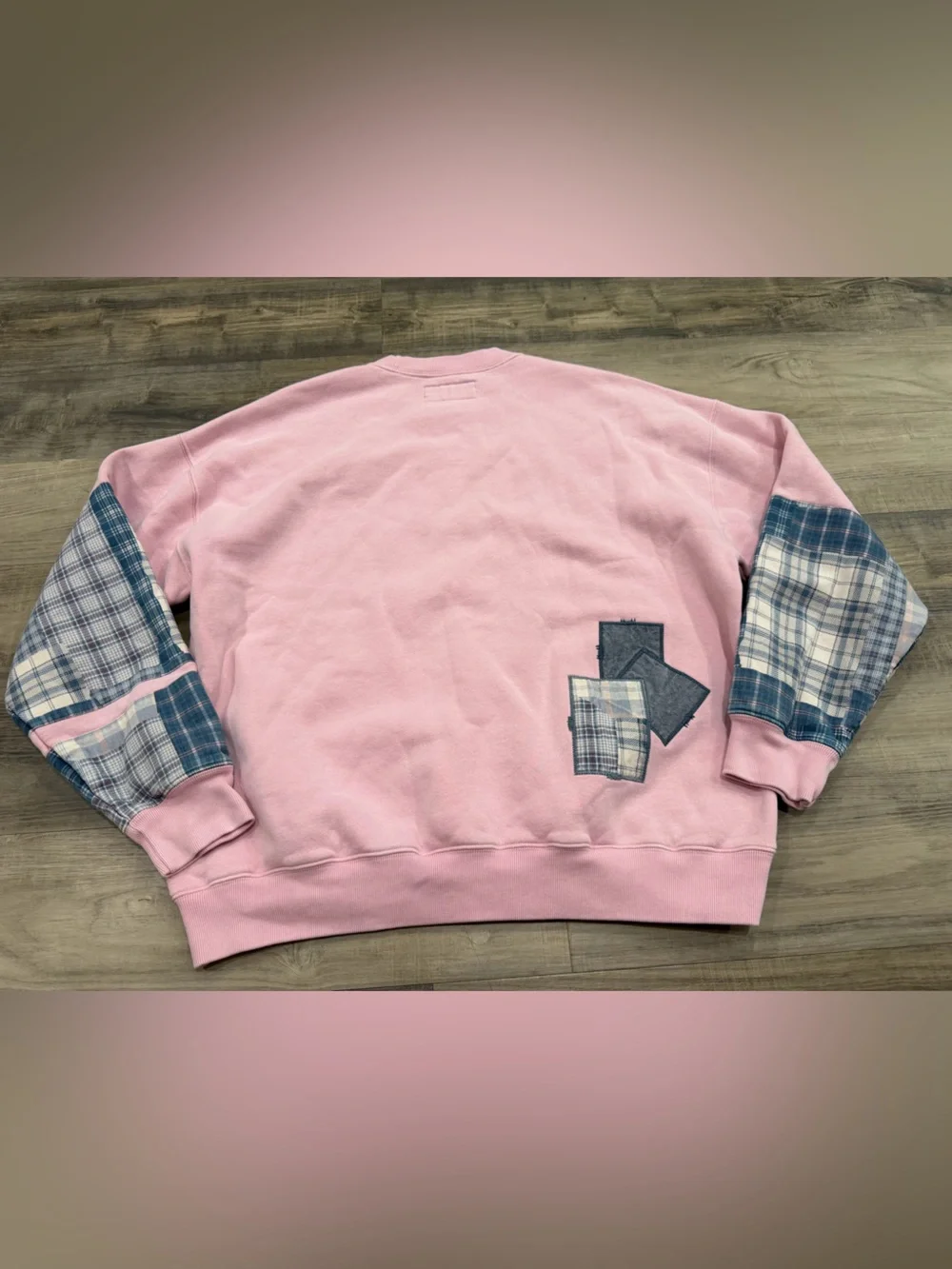 Abercrombie & Fitch Pink Soft Essential Crew Plaid Patchwork Sweatshirt